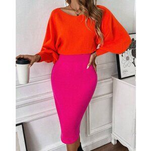 Just in 💫| Euro Style Color Block Lantern Sleeve Knit Sweater Dress